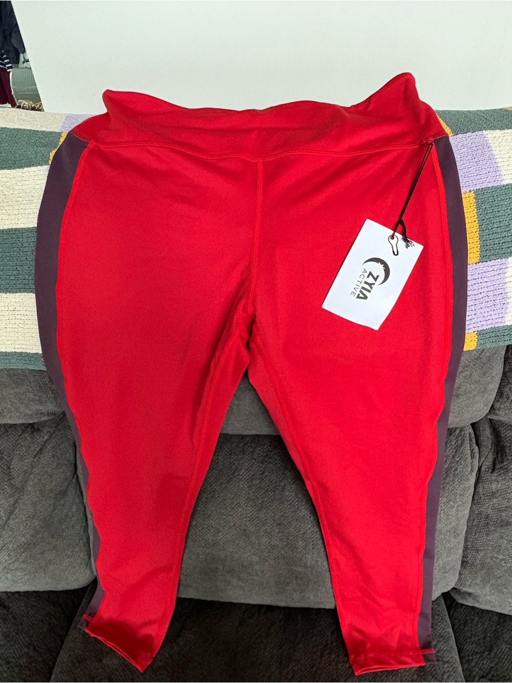 ZYIA Active Red Leggings with Dark Gray Side Panels